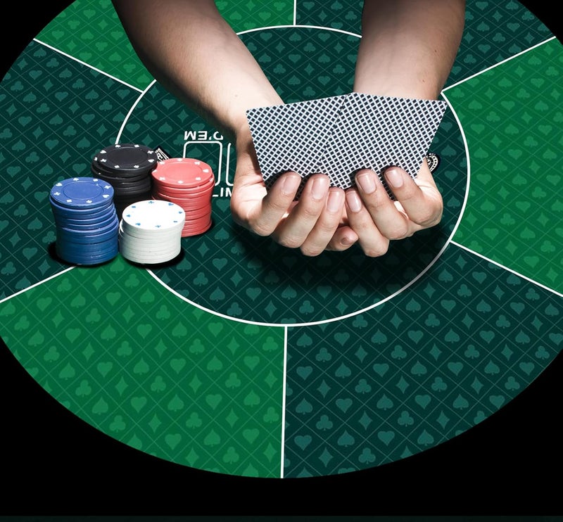 IKULE Texas Hold'em Poker Mat Water Repellent Portable Round Poker Table Top with Art Deco Layout Print Smooth Surface for Poker Games, Blackjack, Casin - Image 5